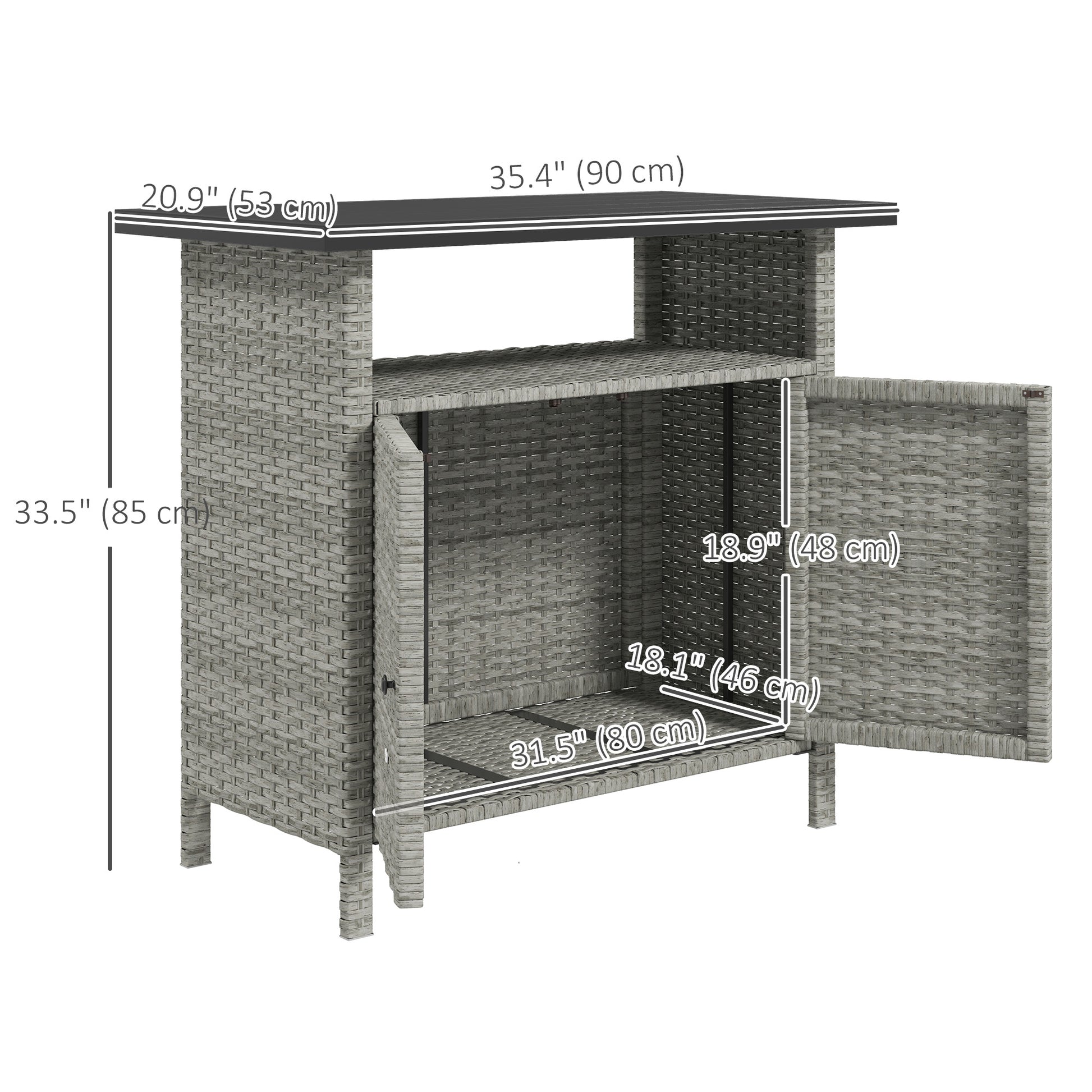 Wicker Outdoor Storage Cabinet with Two Doors and Shelf for Outdoor Pool Towel Storage, Grey
