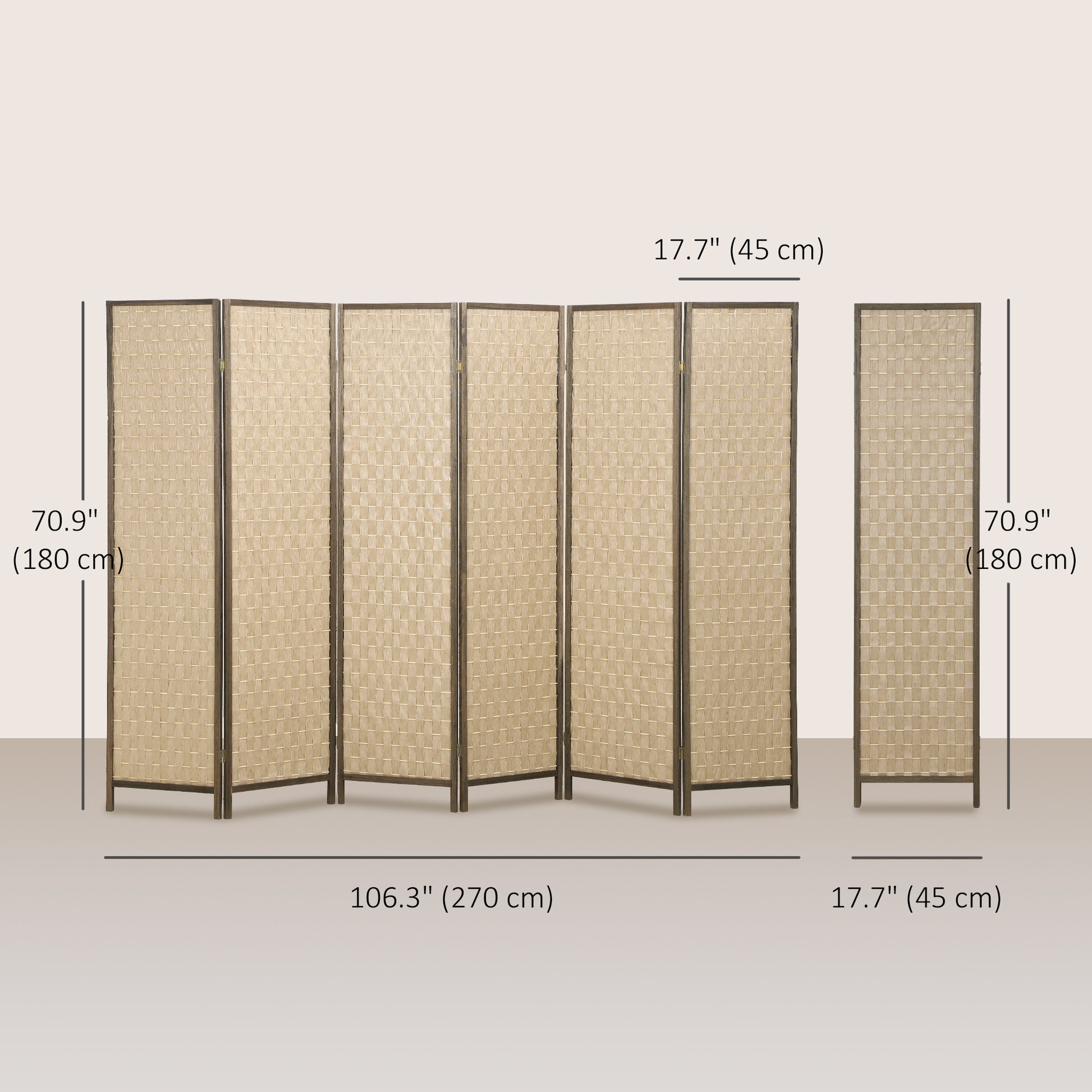 6 FT Room Divider, 6 Panel Folding Privacy Screen, Lightweight Handwoven Freestanding Partition for Home Office, Brown
