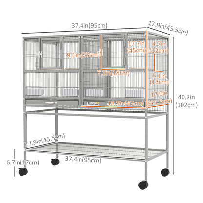 Large Double Rolling Metal Bird Cage Bird House w/ Removable Tray Storage Shelf