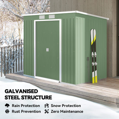 7' x 4' Galvanised Steel Garden Shed, with Foundation Kit - Green