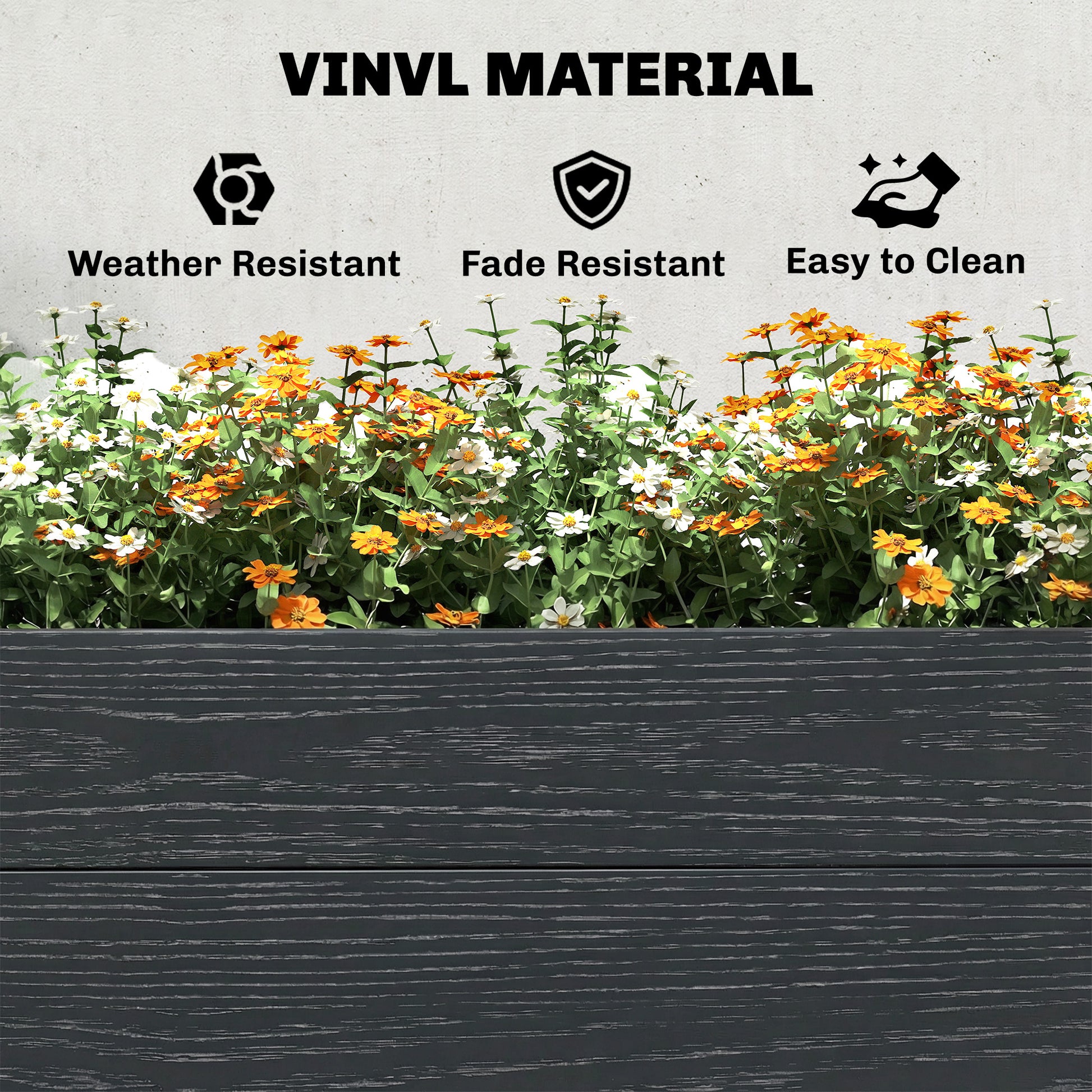 Vinyl Raised Garden Bed Kit, 6.5 x 2 x 1ft Elevated Garden Box with Divider and Open Bottom, Grey Wood Effect