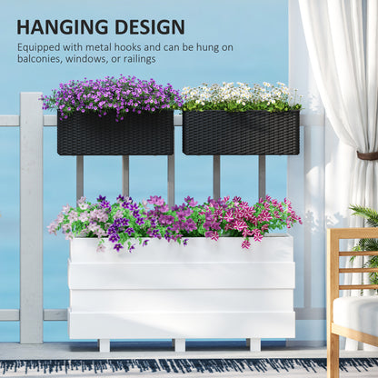2 Pack 20 Inch Hanging Flower Pots, Railing Planter Box for Fence, Garden, Rattan Look, Black