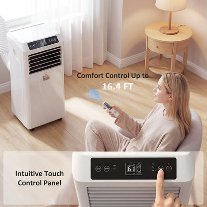 10,000BTU Mobile Portable Air Conditioner with Cooling, Dehumidifier, 2 Speed Fans, 24-Hour Timer for Bedroom, White