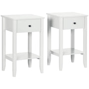 Side Table Set of 2, End Tables with Drawer and Bottom Shelf, 2-tier Nightstand for Bedroom, Living Room, White