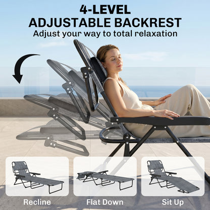 Folding Lounge Chair w/ Reclining Back, Mixed Grey
