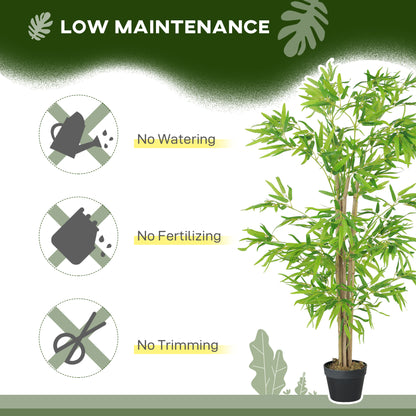Artificial Bamboo Tree Set of 2, 5ft Fake Tree with Realistic Leaf and Natural Trunk, Decorative Plant in Nursery