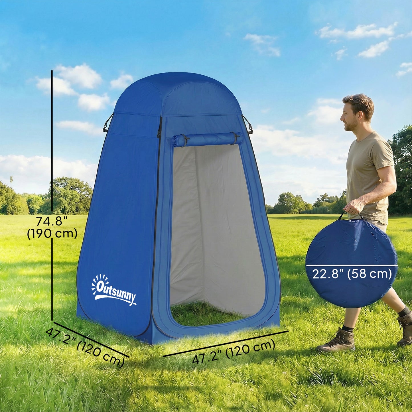 Pop Up Shower Tent, Portable Privacy Room for Outdoor Changing, Dressing, Fishing Storage with Carrying Bag, Blue