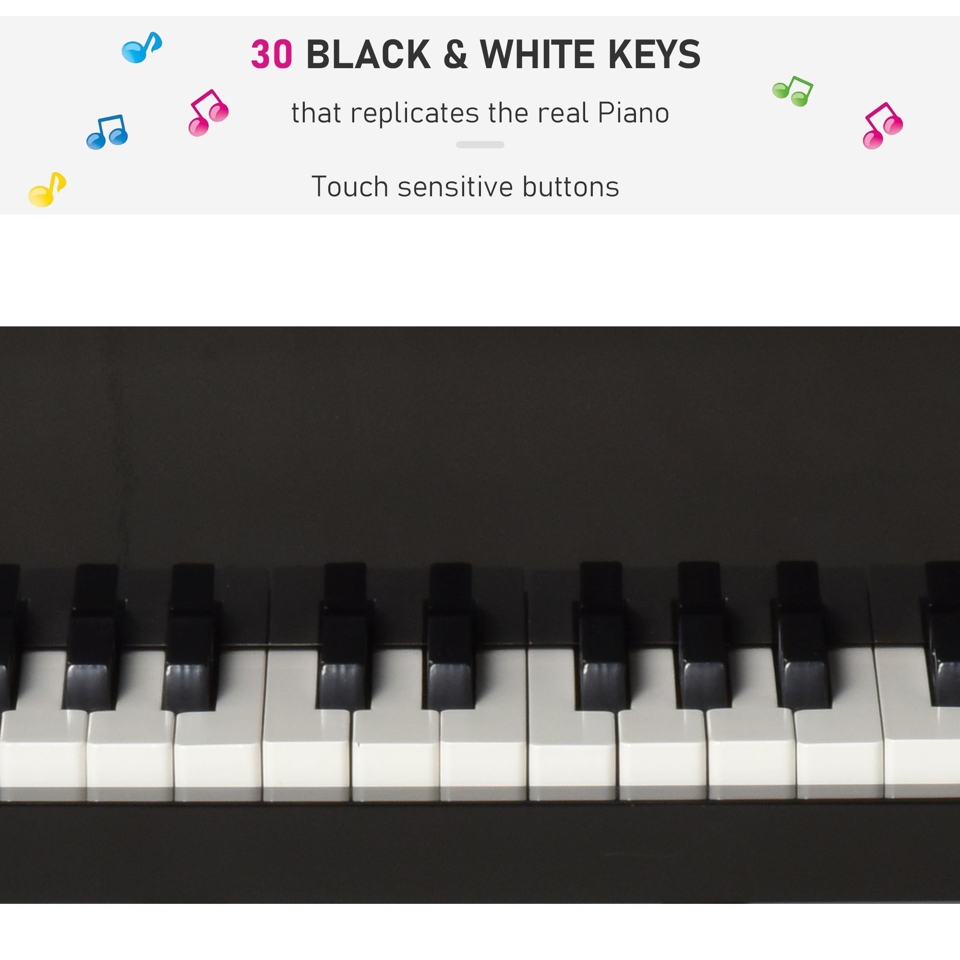 Modern Kids Piano, 30 Keys, Set of 2, Mini Toy for Child, Grand Piano with Music Stand and Bench, Ideal Gift, Black