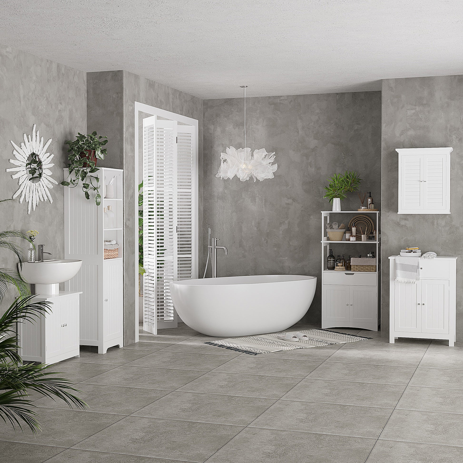 Bathroom Vanity, 24" Pedestal Sink Bathroom Vanity Furniture with 2 Doors and Shelf, White