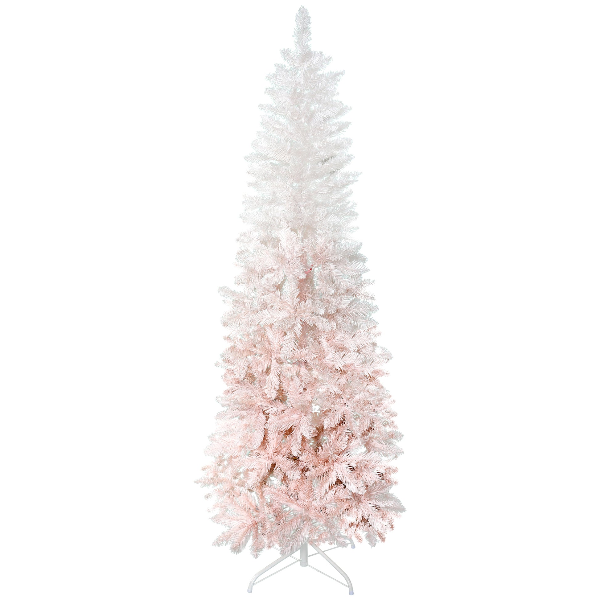 5ft Pencil Artificial Christmas Tree with Pine Realistic Branches, Auto Open, Pink and White