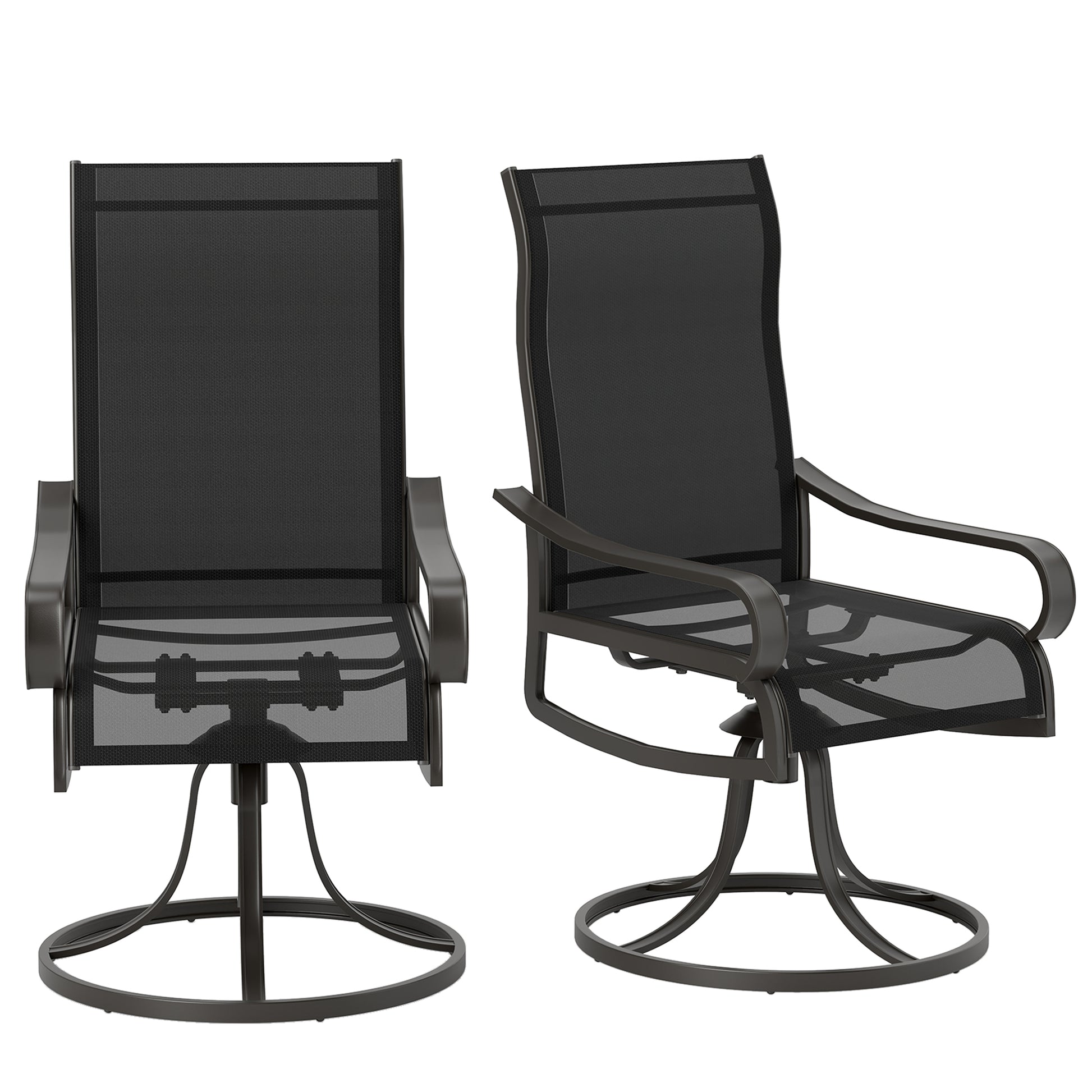 2-Piece Swivel Patio Dining Chairs, 360° Swivel Rocking Outdoor Chairs with Curved Armrests, Breathable Mesh Seat & S Shape Backrest for Yard, Lawn, Porch, Black