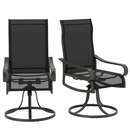2-Piece Swivel Patio Dining Chairs, 360° Swivel Rocking Outdoor Chairs with Curved Armrests, Breathable Mesh Seat & S Shape Backrest for Yard, Lawn, Porch, Black