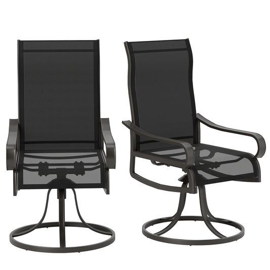 2-Piece Swivel Patio Dining Chairs, 360° Swivel Rocking Outdoor Chairs with Curved Armrests, Breathable Mesh Seat & S Shape Backrest for Yard, Lawn, Porch, Black