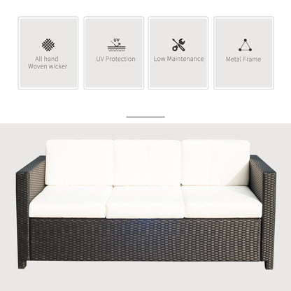 Deluxe 3 Seat Rattan Wicker Sofa Garden Outdoor Patio Furniture with Cushion, Cream White
