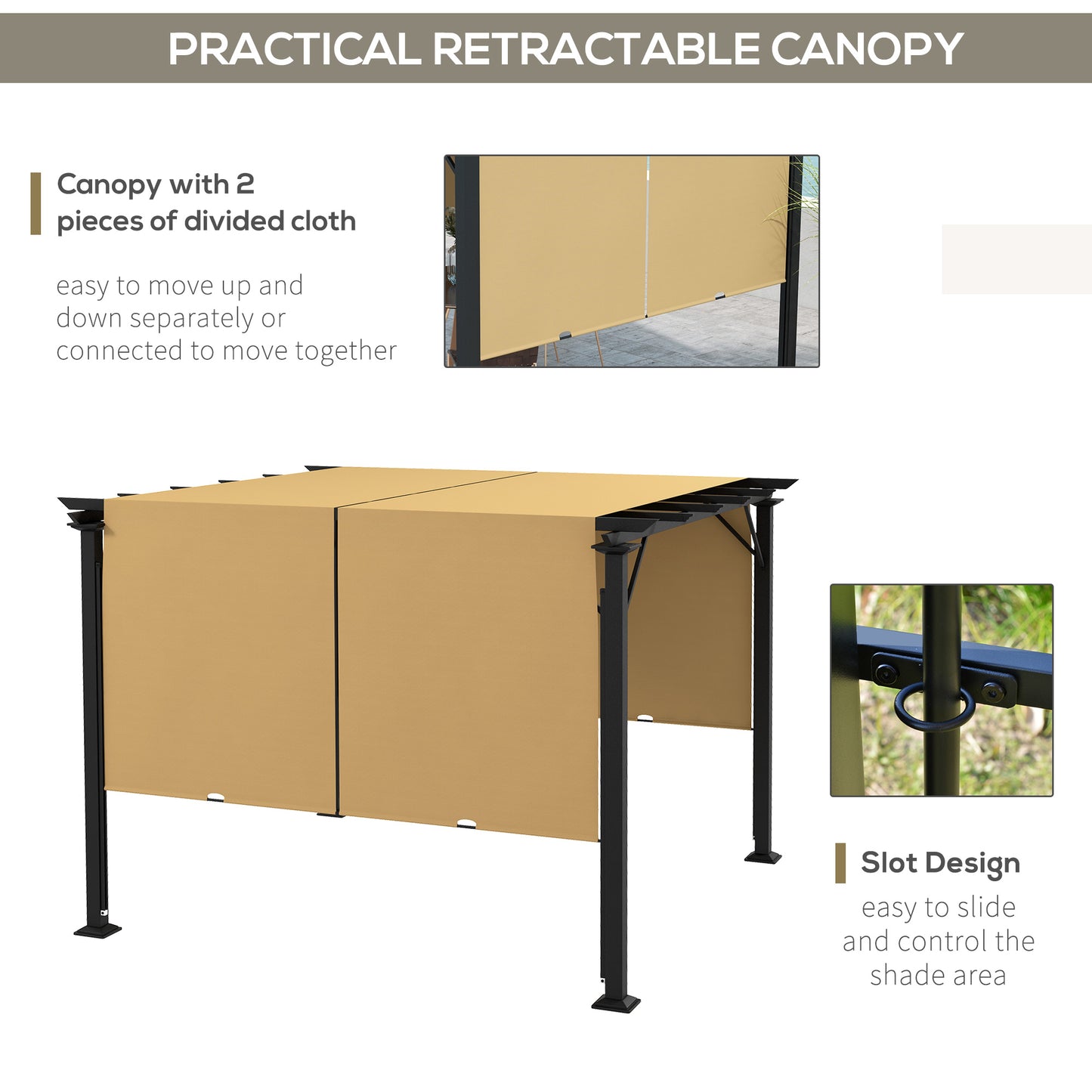 10' x 10' Retractable Pergola Canopy for Backyard, Brown