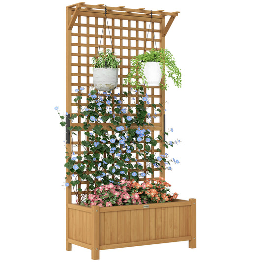 Wood Planter with Trellis for Vine Climbing, Raised Garden Bed, Privacy Screen for Backyard, Patio, Deck, Yellow
