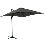 8' x 8' Square Patio Hanging Offset Umbrella with 360° Rotation, Aluminum Outdoor Cantilever Parasol with Crank & Tilt, Sun Canopy Shelter with Cross Base, Grey