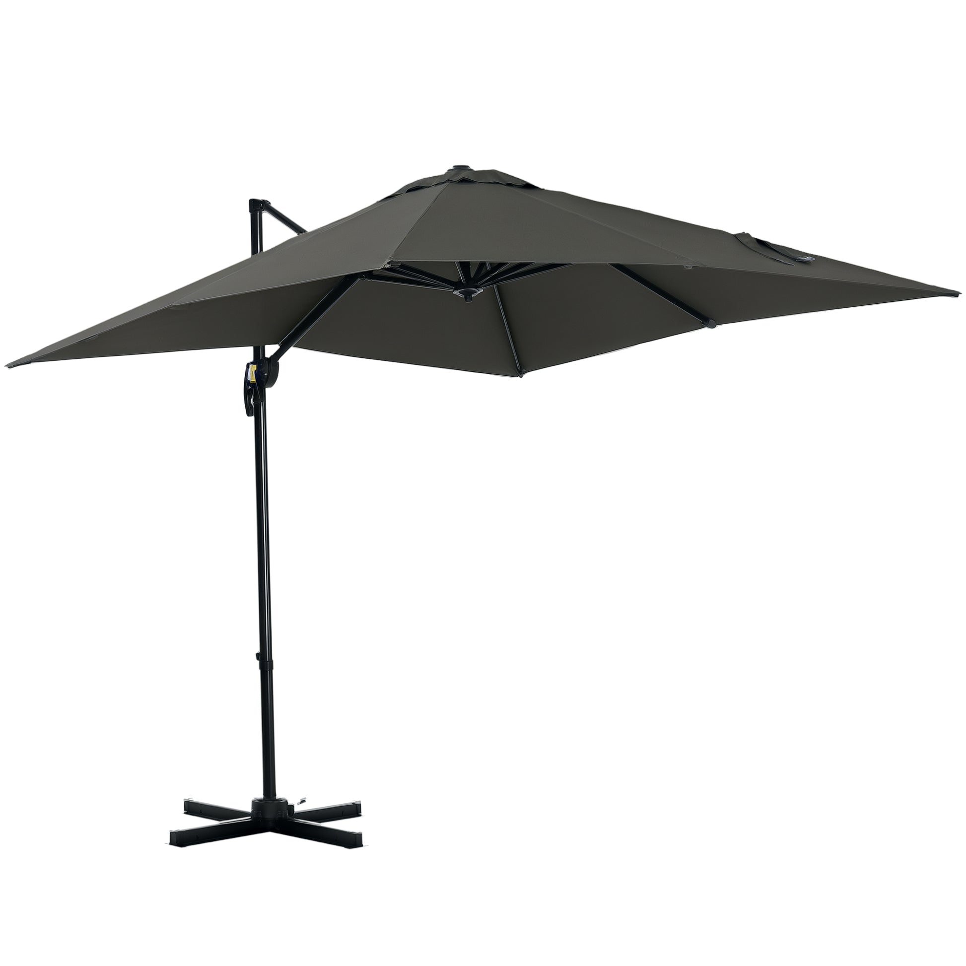 8' x 8' Square Patio Hanging Offset Umbrella with 360° Rotation, Aluminum Outdoor Cantilever Parasol with Crank & Tilt, Sun Canopy Shelter with Cross Base, Grey