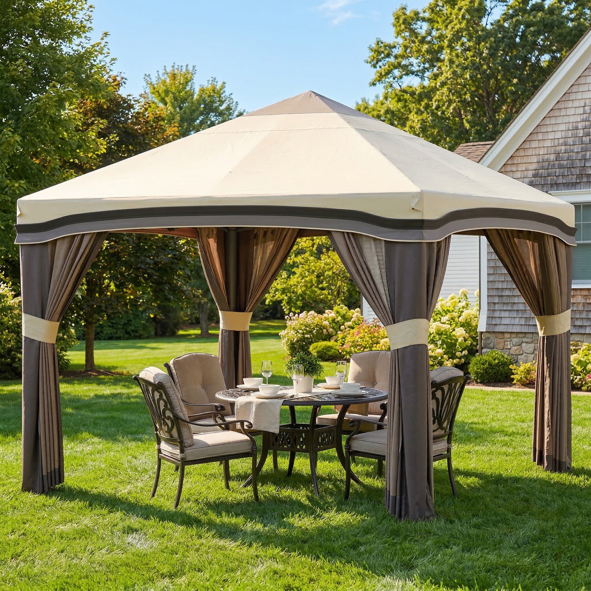 10' x 10' Pop Up Canopy with Netting, Foldable Tents for Parties, Height Adjustable, with Storage Bag