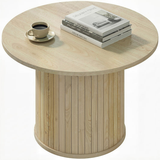 Round Coffee Table, 24" Center Table, Natural Wood