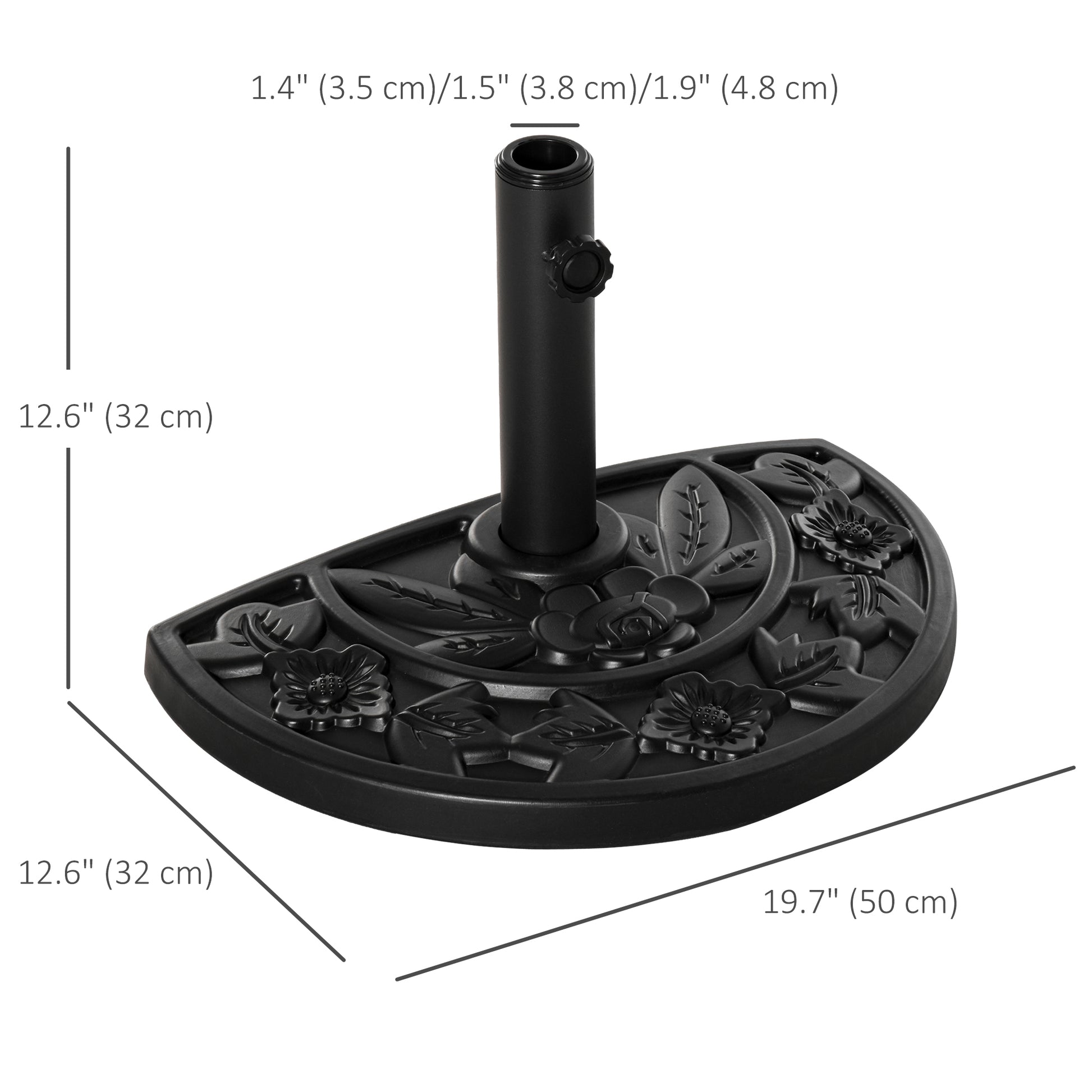 20 lb Heavy Duty Half Umbrella Base, Outdoor Concrete Umbrella Stand, Patio Half Round Base for Market Umbrella, Black