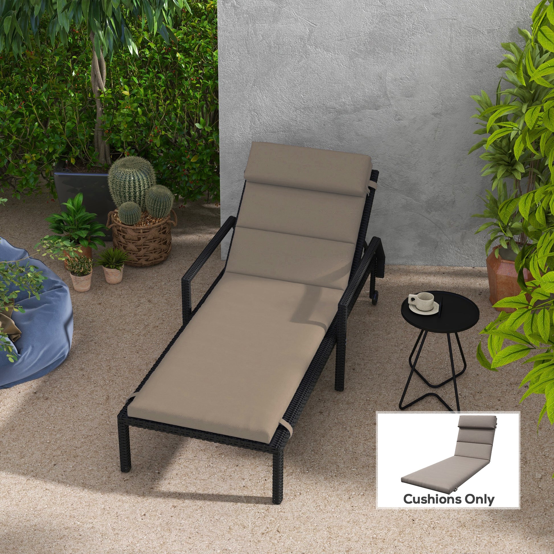 Patio Chaise Lounge Chair Cushion Replacement Sun Lounger Pads with Headrest and Ties, Dark Grey