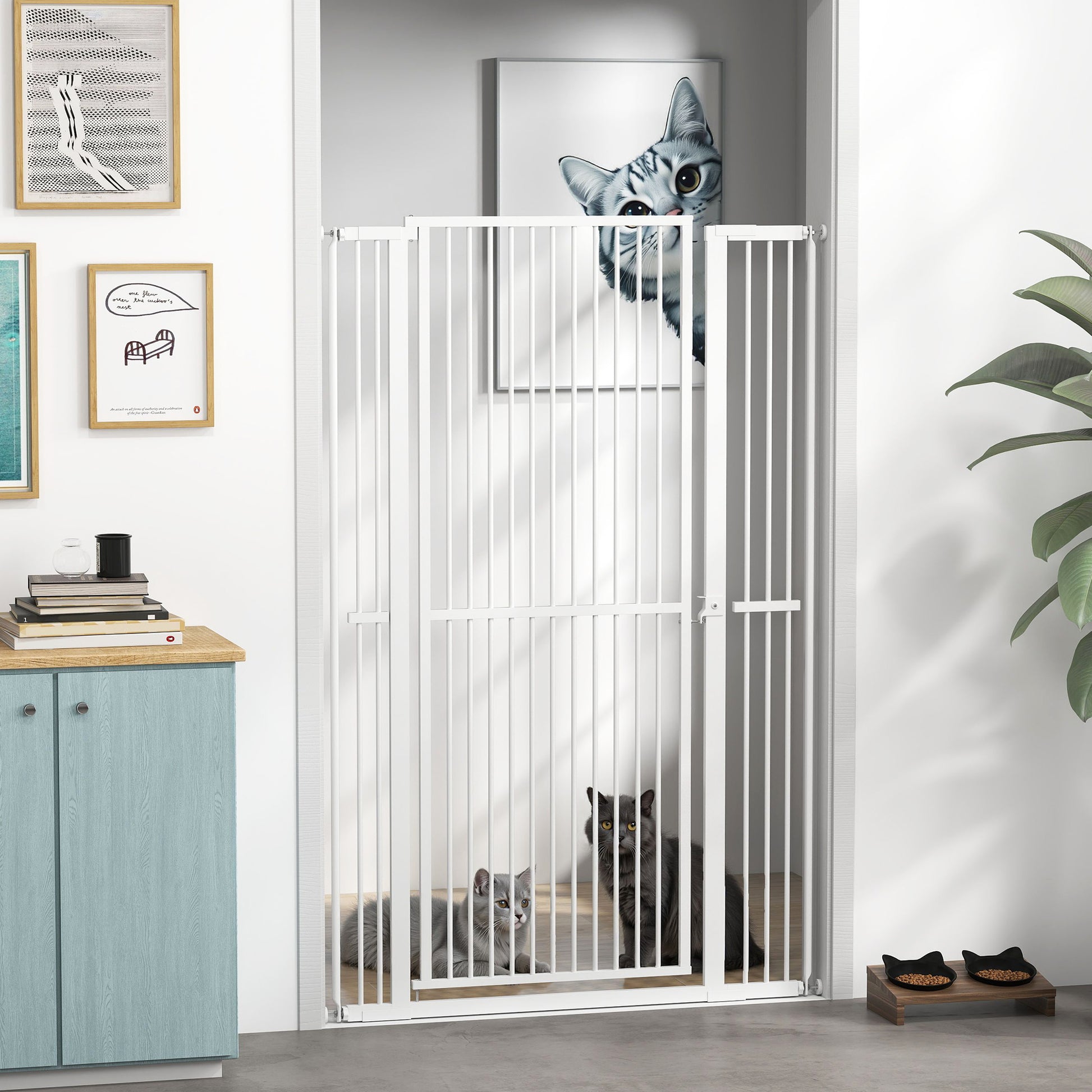 59" Extra Tall Cat Gate, 30"-41" Pet Gate with 2.8" and 5.5" Extensions, for Doorway, Hallway, Stairway, White