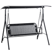 2-Person Porch Swing Chair, 2 Seater Patio Swing Bench w/ Adjustable Canopy, Breathable Seat for Garden, Poolside, Black