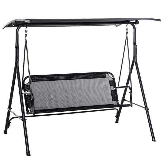 2-Person Porch Swing Chair, 2 Seater Patio Swing Bench w/ Adjustable Canopy, Breathable Seat for Garden, Poolside, Black