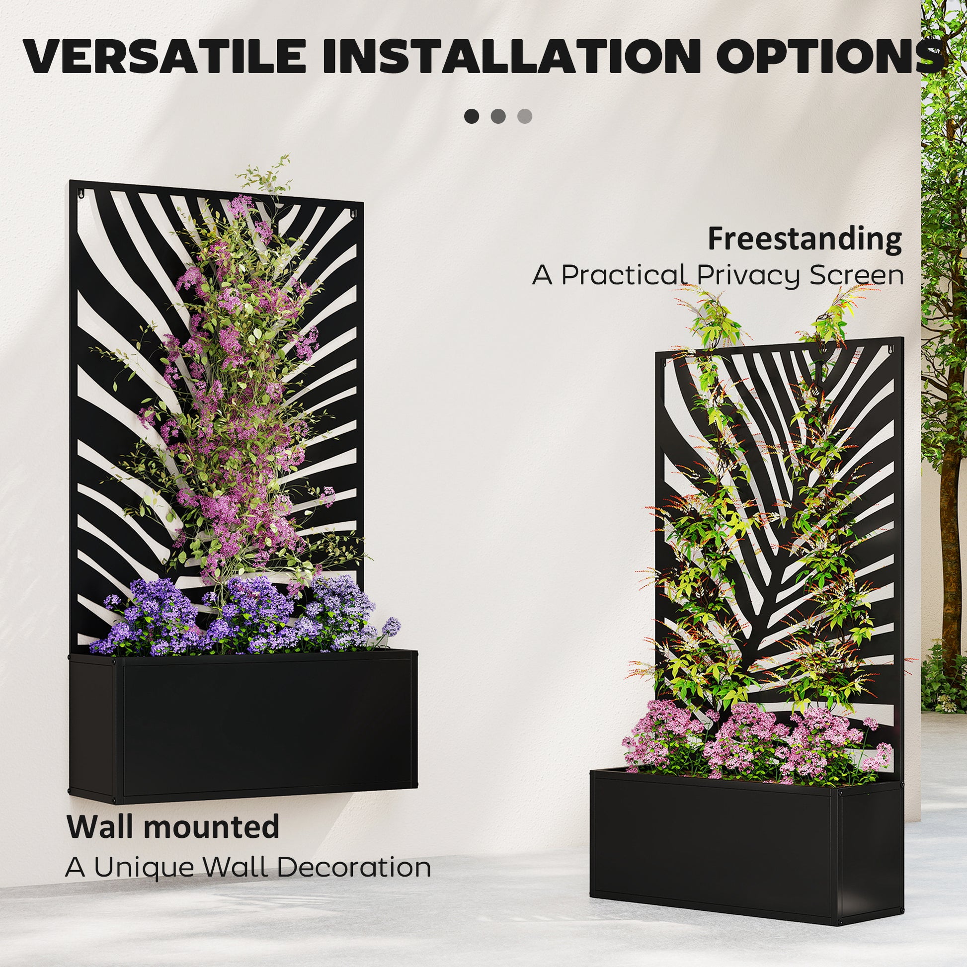 Metal Garden Bed with Trellis for Climbing Plants, Freestanding or Wall Mounted Flower Bed for Garden, Patio, Balcony