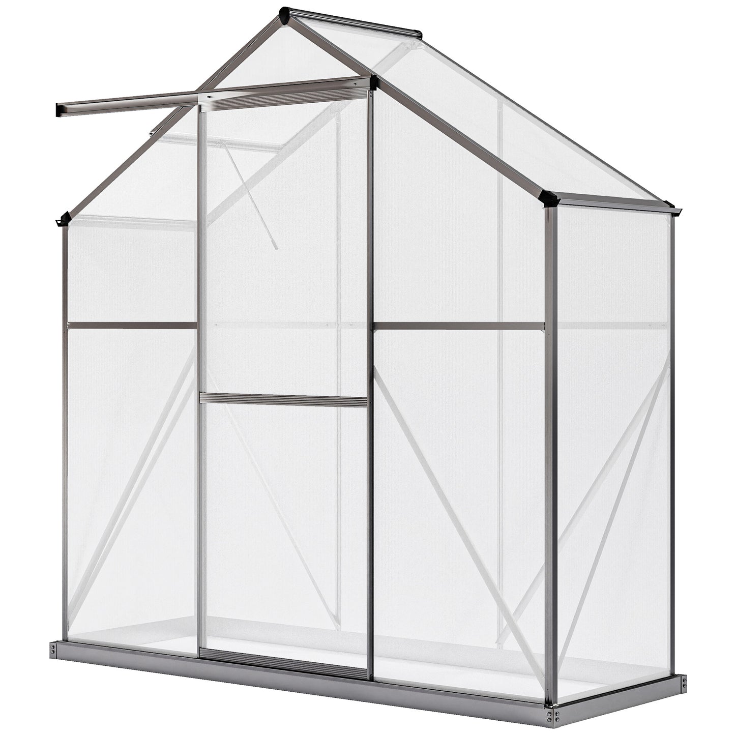 6' x 2.5' Walk-in Polycarbonate Greenhouse Aluminium Green House with Sliding Door, 5-Level Roof Vent, Rain Gutter