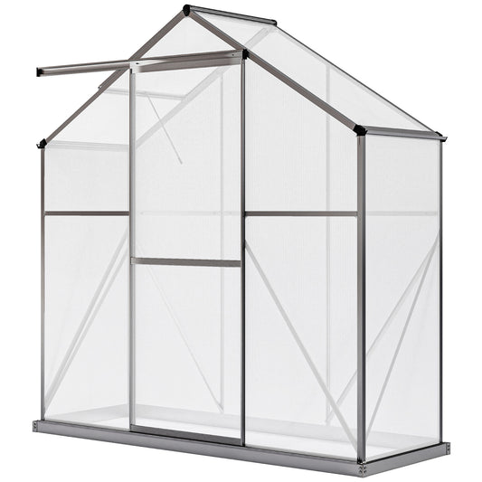 6' x 2.5' Walk-in Polycarbonate Greenhouse Aluminium Green House with Sliding Door, 5-Level Roof Vent, Rain Gutter