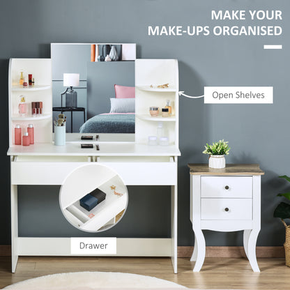 Vanity Desk with Mirror, Makeup Vanity with Open Shelves and Drawer, Dressing Table for Bedroom, White