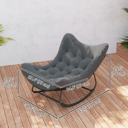 Outdoor Rocking Chair, Oversized Patio Egg Chair with Padded Cushion, Rattan Wicker for Indoor, Backyard, Dark Grey