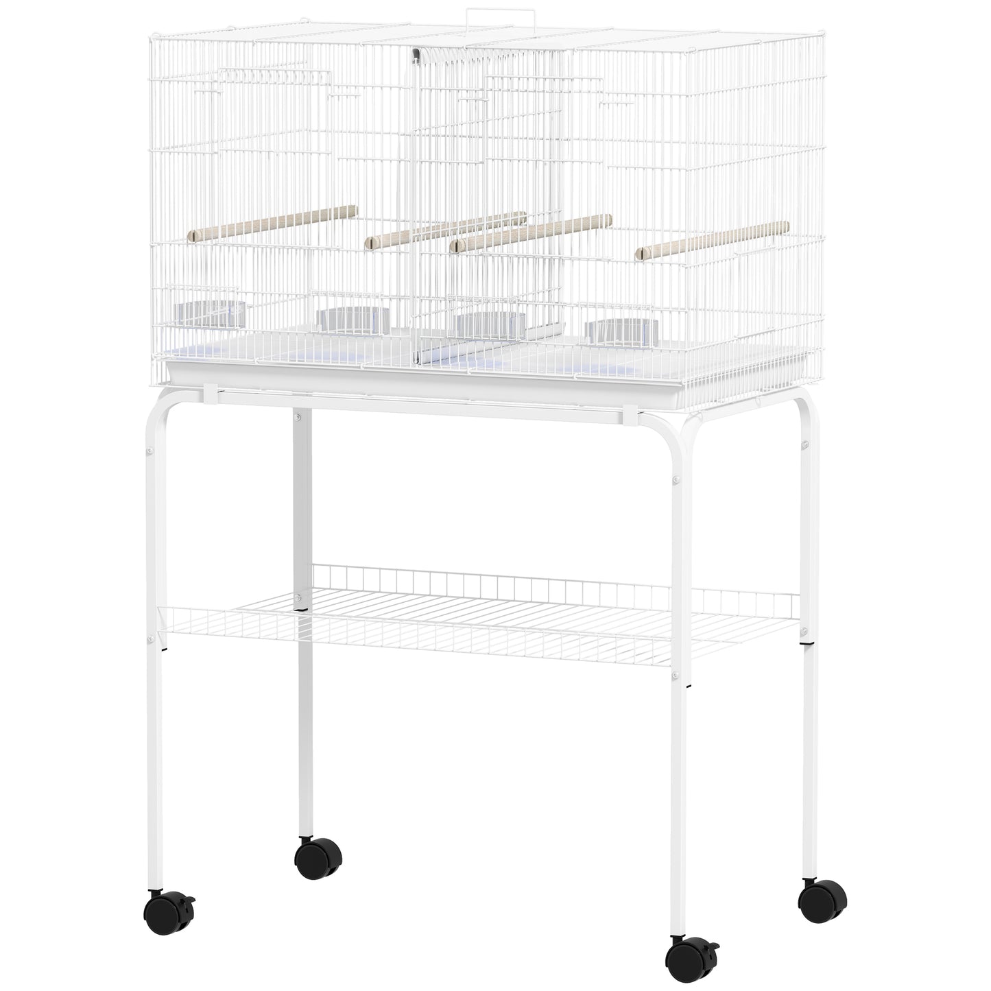 46" H Bird Cage, Large Parakeet Cage for Budgie, Lovebird, Canary, Finches with Divider, White