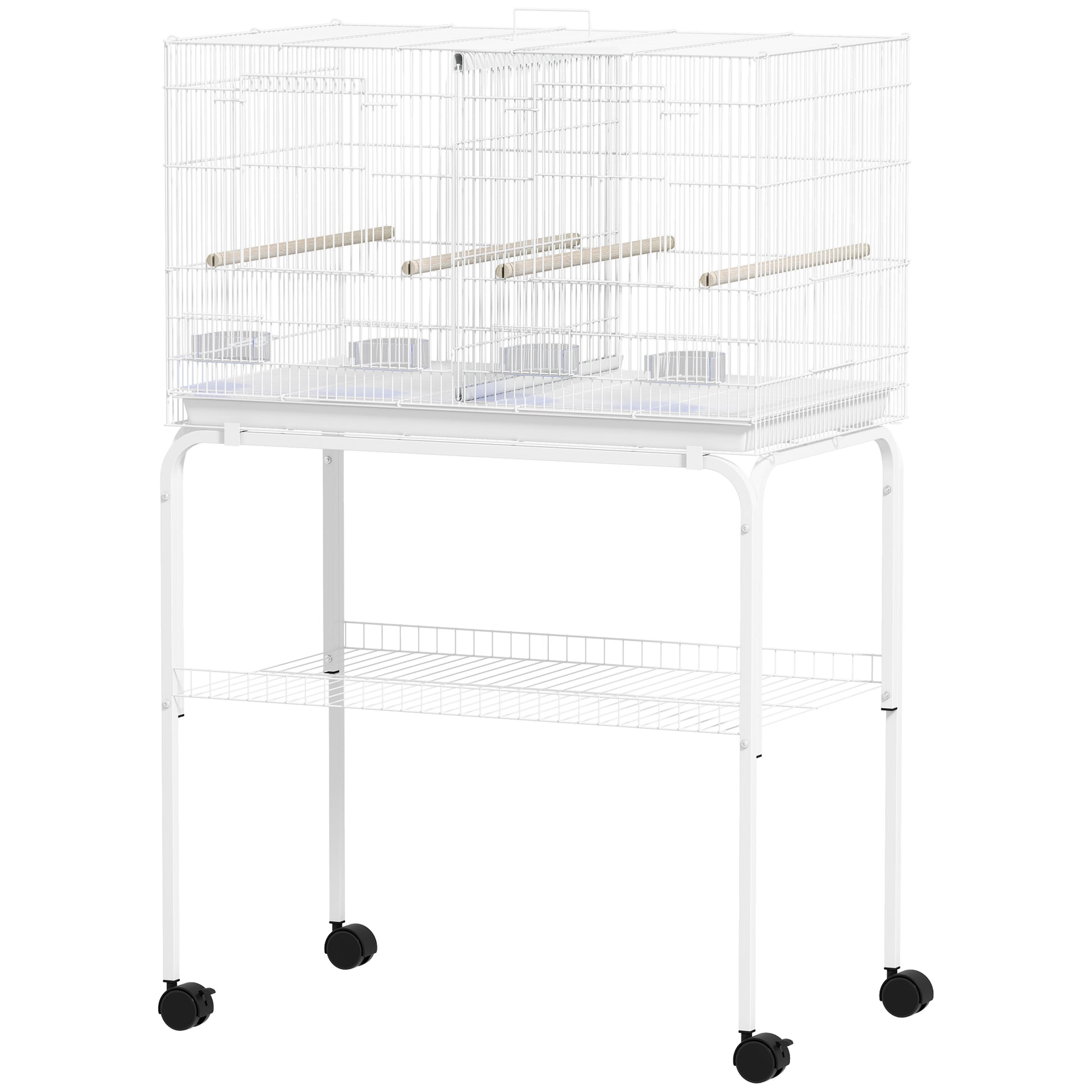 46" H Bird Cage, Large Parakeet Cage for Budgie, Lovebird, Canary, Finches with Divider, White