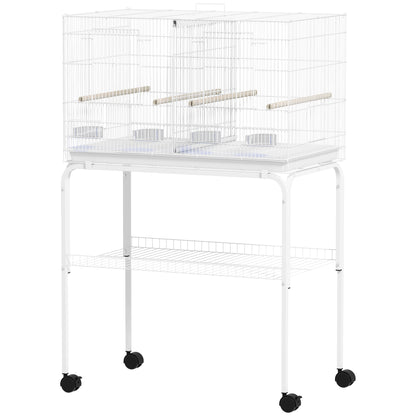 46" H Bird Cage, Large Parakeet Cage for Budgie, Lovebird, Canary, Finches with Divider, White