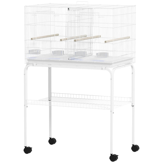 46" H Bird Cage, Large Parakeet Cage for Budgie, Lovebird, Canary, Finches with Divider, White