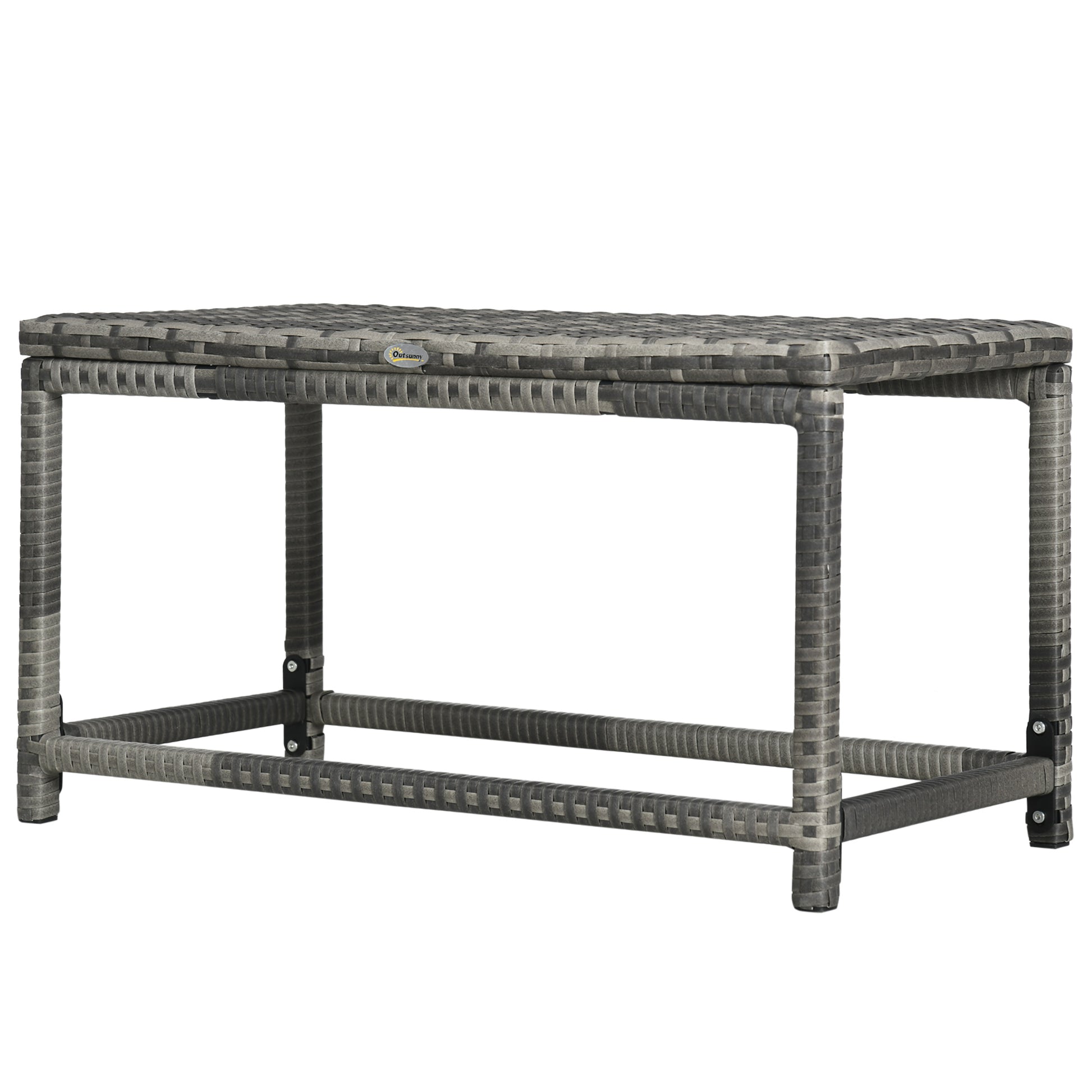 Patio Rattan End Table, Outdoor Side Table with Full Woven Table Top for Garden, Balcony, Mixed Grey