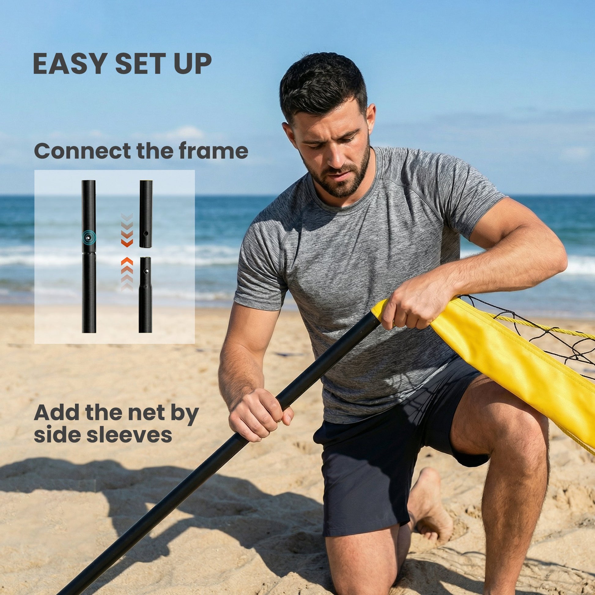 Soozier 31ft Portable Volleyball Net Set with Adjustable Height Steel Poles, Volleyball, Boundary Line and Carrying Bag
