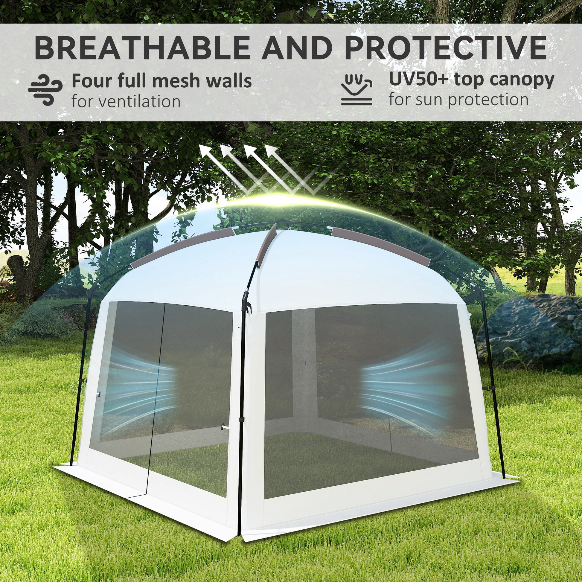 10' x 10' Screen Tent, UV50+ Protection Outdoor Screen House with Carry Bag & Ground Stakes, Fits 6-8 People, White