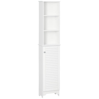 Tall Bathroom Storage Cabinet, Freestanding Linen Tower with 3-Tier Open Adjustable Shelf, White