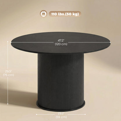 Round Dining Table for 4-6, 47 Inch Kitchen Table with Fluted Pedestal Base, for Kitchen Living Room Dining Room, Black