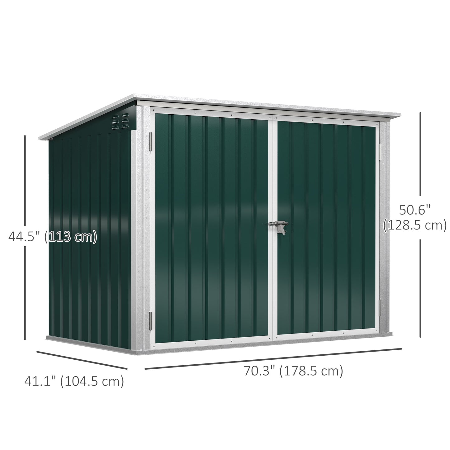 6x3 ft Garbage Can Shed, Horizontal Garbage Can Organizer with Double Door and Lid Rubbish Cover, for 2 Trash Cans, Green