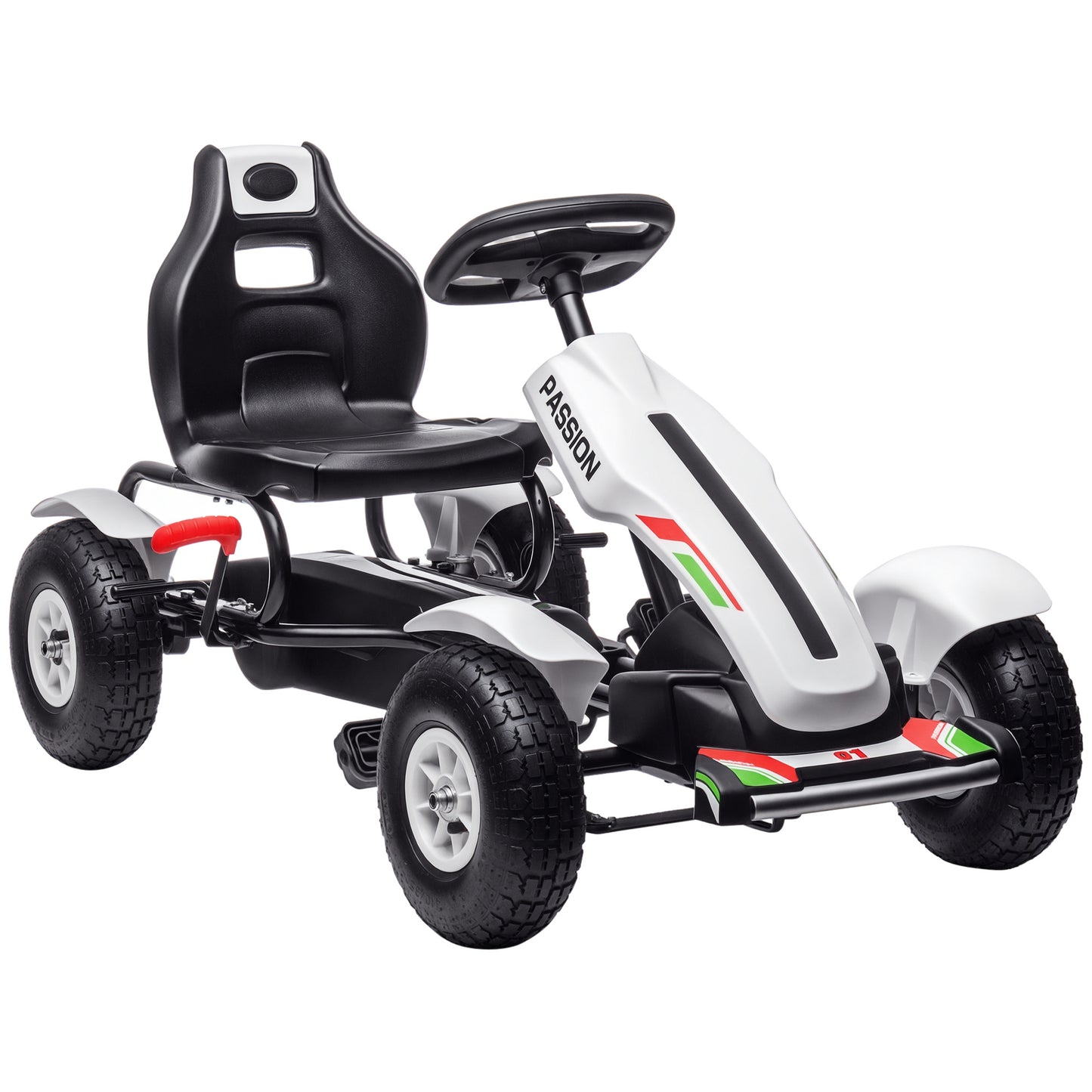 Aosom Pedal Go Kart for Kids, Pedal Car with Adjustable Bucket, Handbrake, 4 Rubber Wheels Powered Ride, White