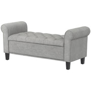 50 Inches Storage Ottoman, Upholstered Bedroom Bench with Rolled Arms and Button Tufted Storage, Light Grey