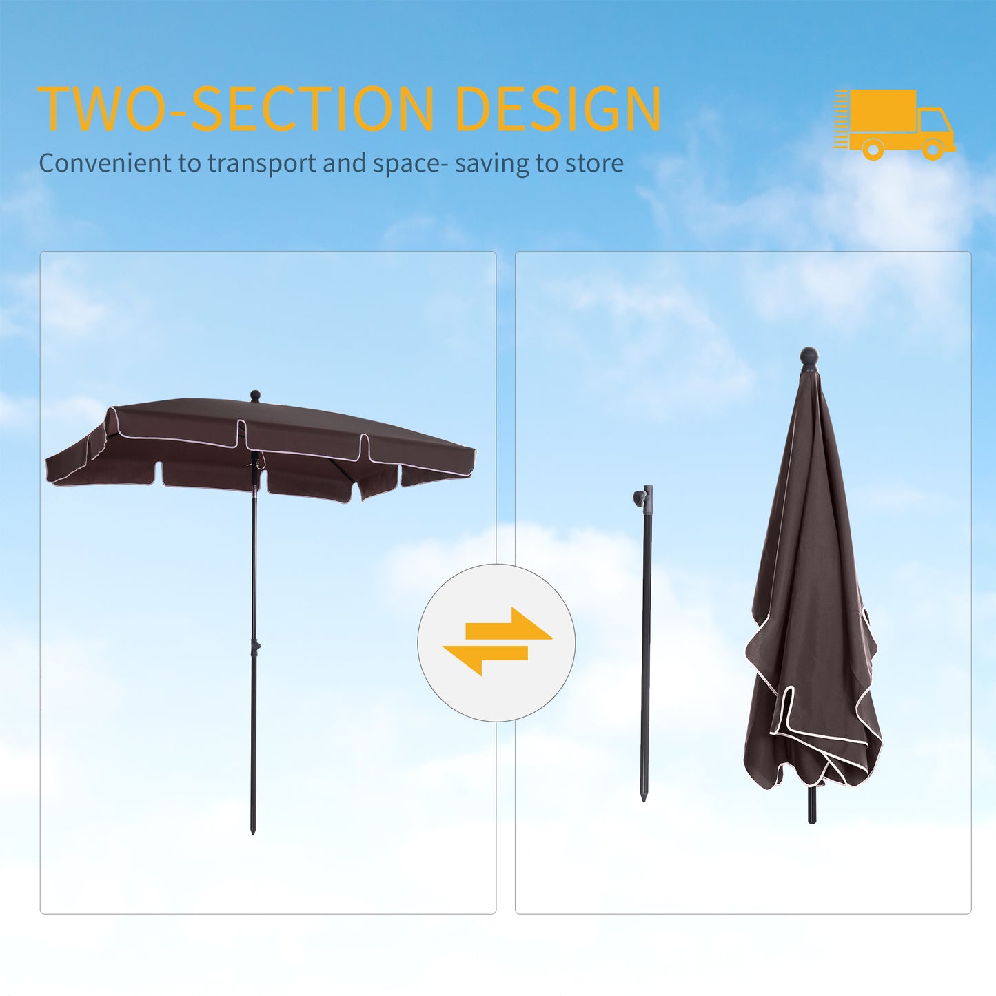 6.5x4ft Rectangle Patio Umbrella Aluminum Tilt Adjustable Garden Parasol Sun Shade Outdoor Canopy Coffee