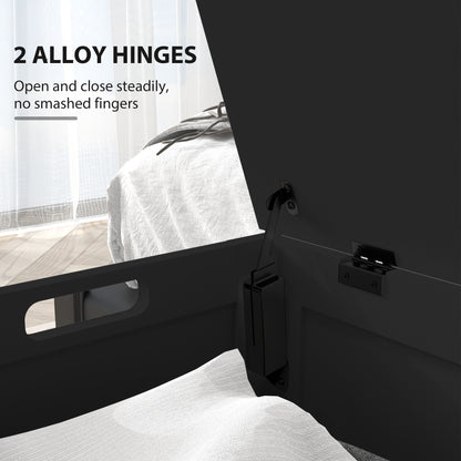 Storage Trunk with 2 Safety Hinges, Modern Entryway Bench with Side Handles, Storage Chest for Living Room, Black