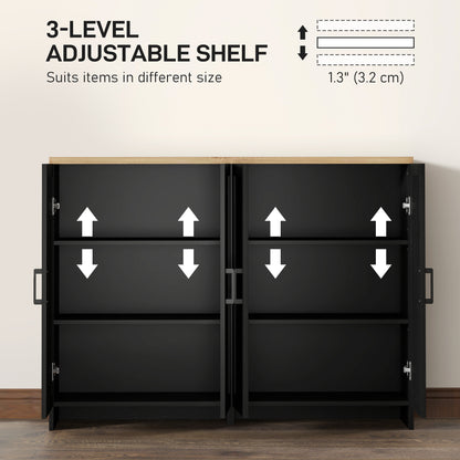 Modern Sideboard Buffet Cabinet, Modern Kitchen Storage Cabinet with 4 Doors Adjustable Shelves, for Dining Room, Black