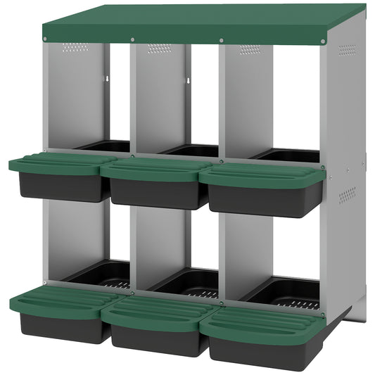 Chicken Nesting Boxes, 6 Compartment Metal Nesting Boxes for Chicken Coop, Egg Laying Boxes with Lid Cover